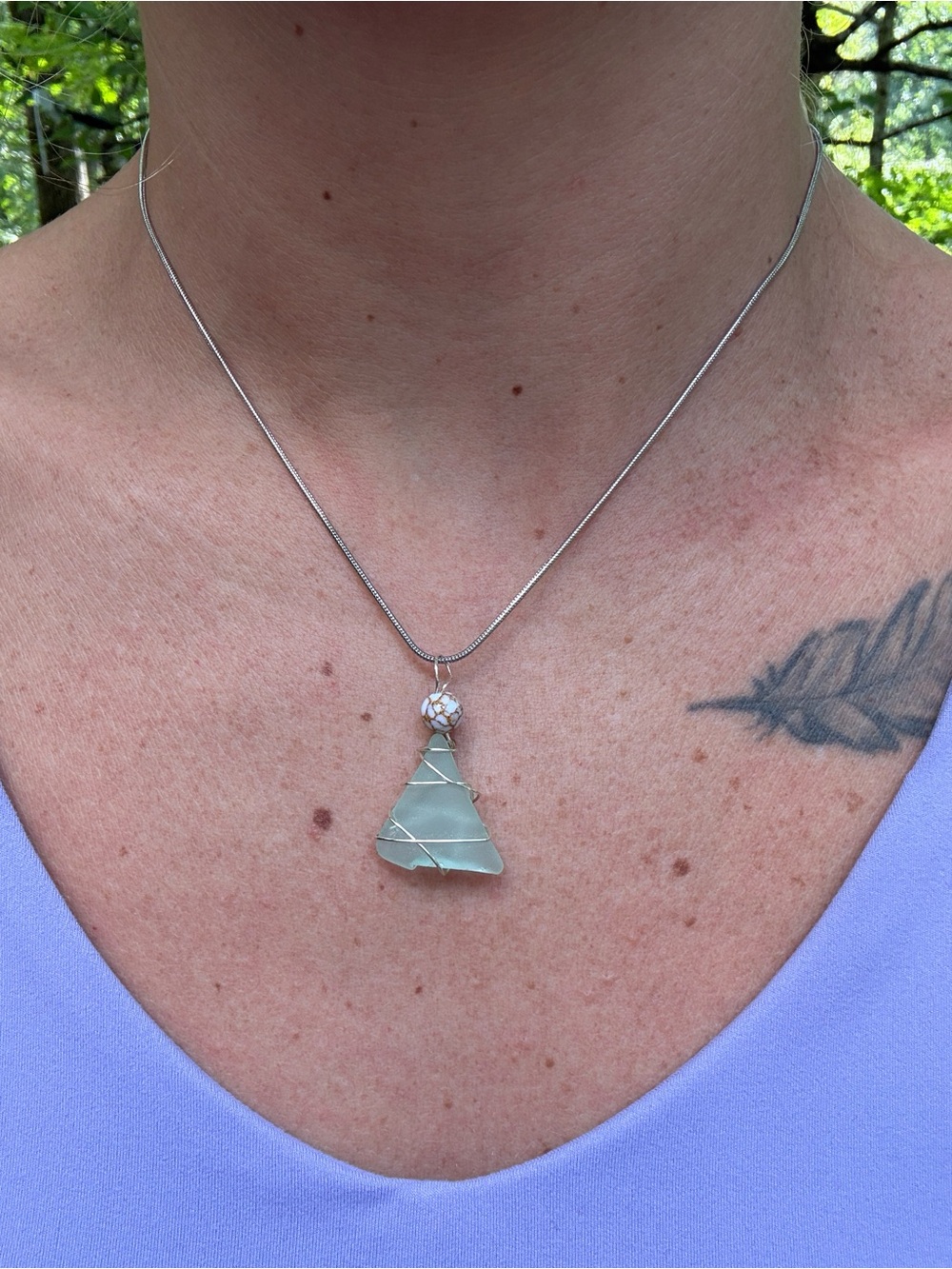 Handwrapped Sea Glass Pendant Necklace in Pale Aqua